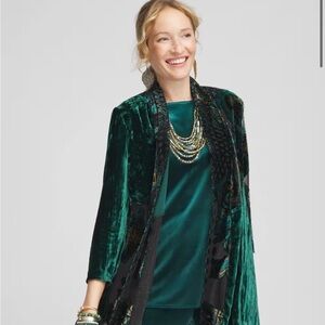 Elegant Green Velvet Women's Coat Chico